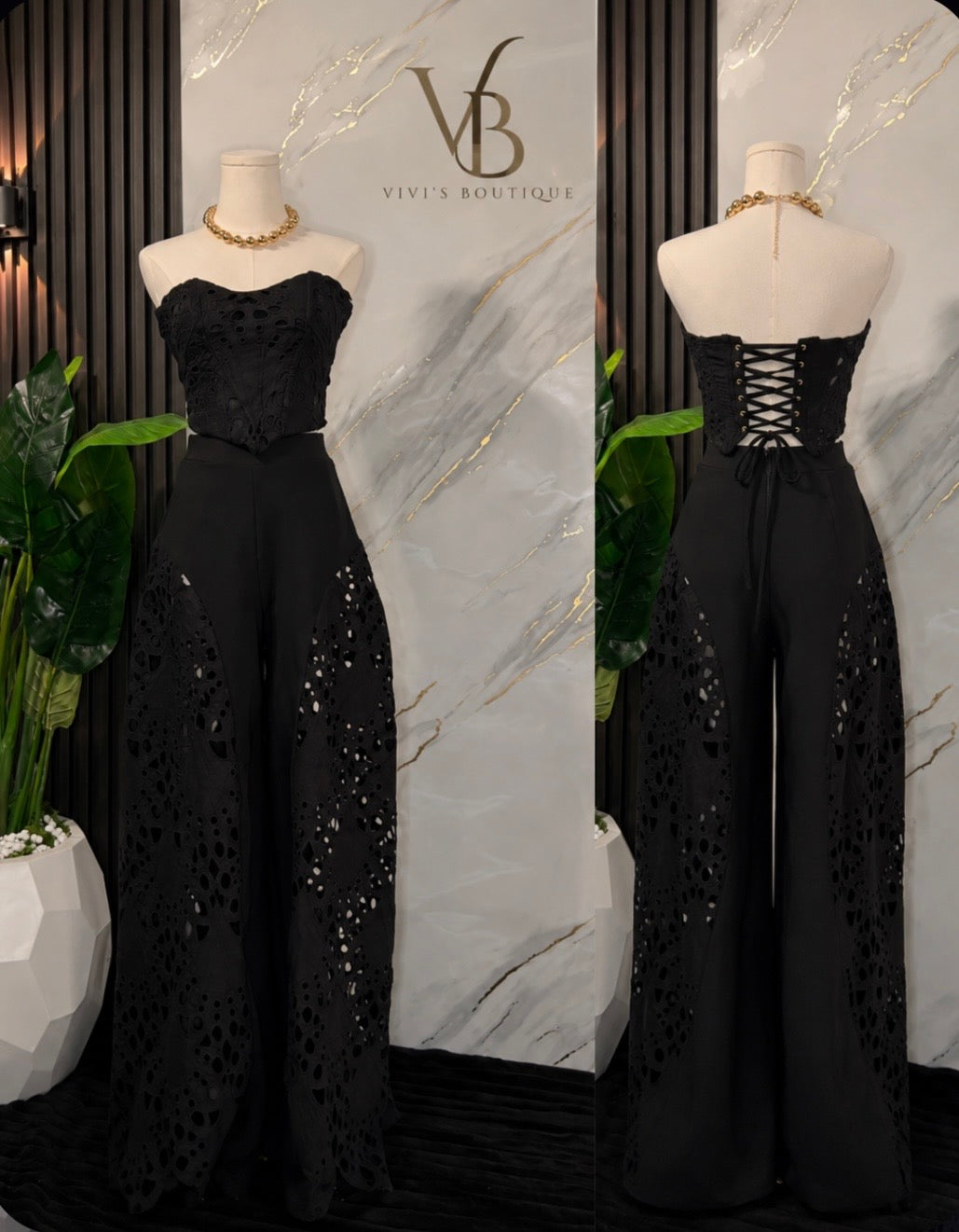 Corset top & lace pant set